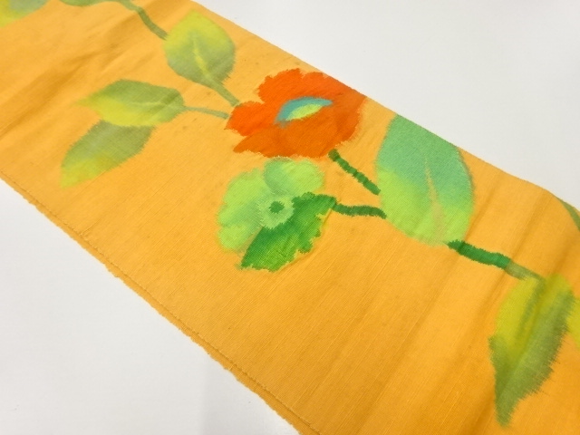 アンティーク　手織り紬　草花模様織り出し名古屋帯